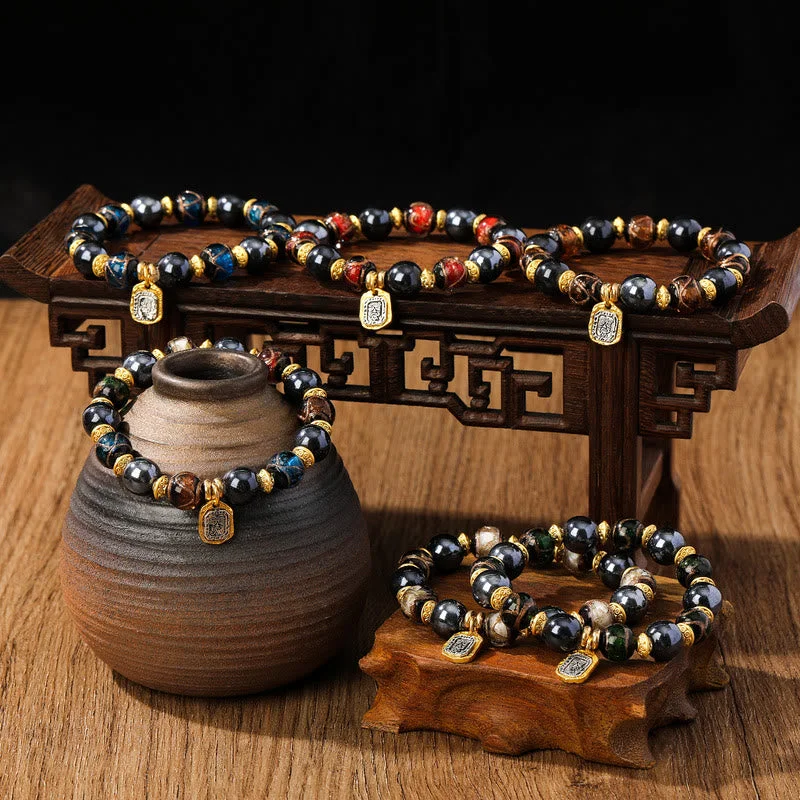 Beaded Cuff Bangles for Women-Buddha Stones Tibetan Zakiram Goddess of Wealth Liuli Glass Incense Ash Porcelain Bead Luck Bracelet Beaded Cuff Bangles for Women-Buddha Stones Tibetan Zakiram Goddess of Wealth Liuli Glass Incense Ash Porcelain Bead Luck Bracelet