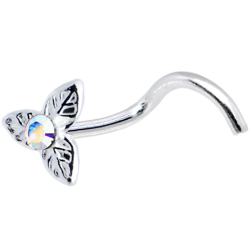 Bold Nose Rings -925 Aurora 3 Petal Flower Nose Ring Created with Crystals