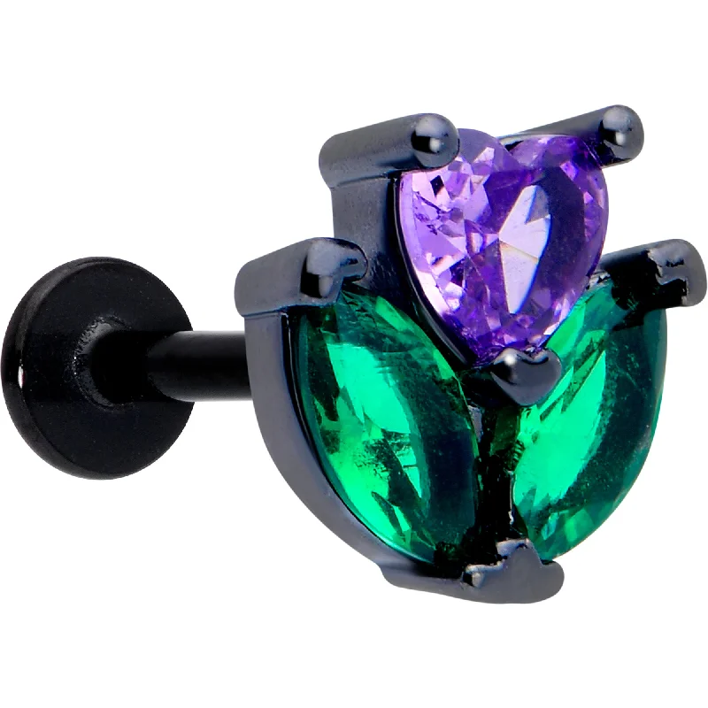 Lip Rings for Bold Fashion Statements16 Gauge 5/16 Purple Green CZ Gem Black Love Flower Labret Monroe Tragus