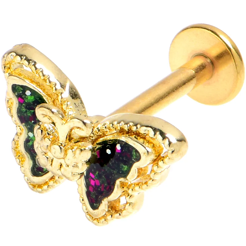 Elegant Lip Rings with Radiant Stones16 Gauge 5/16 Vitrail Gem Gold Tone Classic Butterfly Labret Tragus