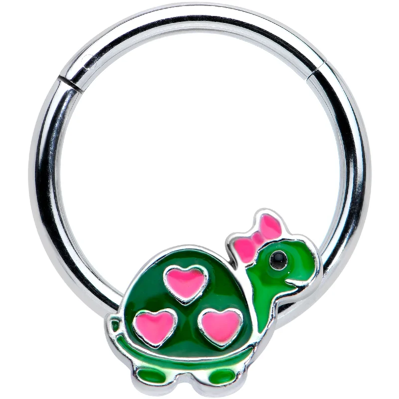 Nose Rings with Glittering Gems -16 Gauge 3/8 Hearts Bow Pink Green Pretty Turtle Hinged Segment Ring Nose Rings with Glittering Gems -16 Gauge 3/8 Hearts Bow Pink Green Pretty Turtle Hinged Segment Ring