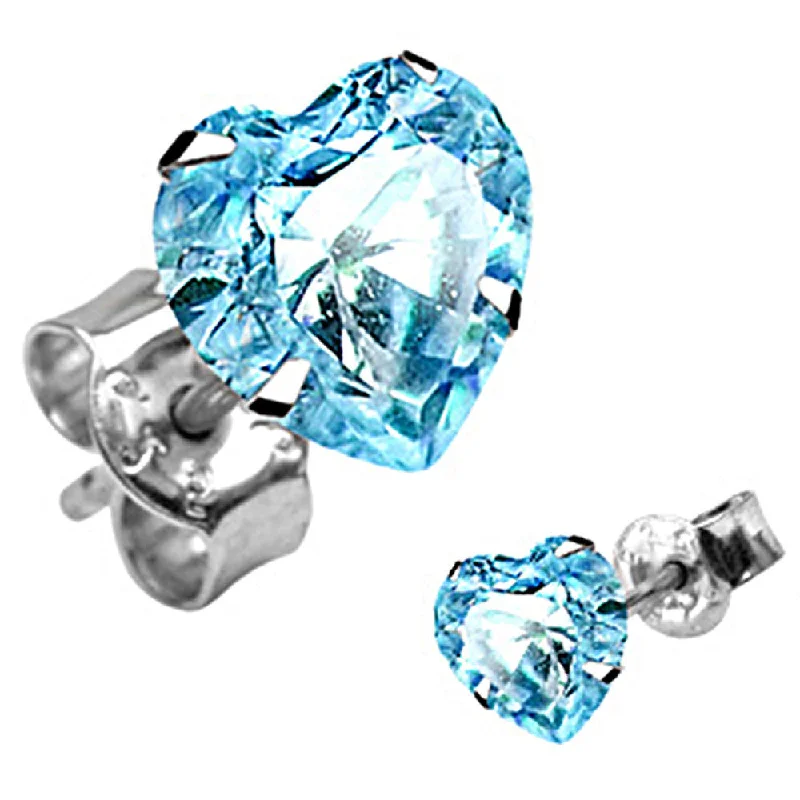 Women's Earrings – Elegant Designs for Every Personality--925 Sterling Silver Aqua CZ Heart Stud Earrings