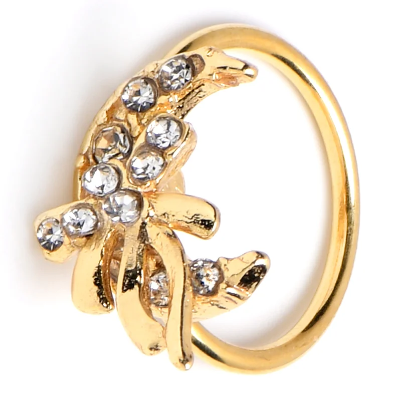 Customizable Nose Rings -20 Gauge 5/16 Clear CZ Gem Gold Tone Bow Moon Nose Hoop