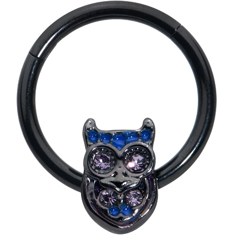 Nose Rings with Teardrop Design -16 Gauge 3/8 Purple Gem Black Opulent Owl Hinged Segment Ring Nose Rings with Teardrop Design -16 Gauge 3/8 Purple Gem Black Opulent Owl Hinged Segment Ring