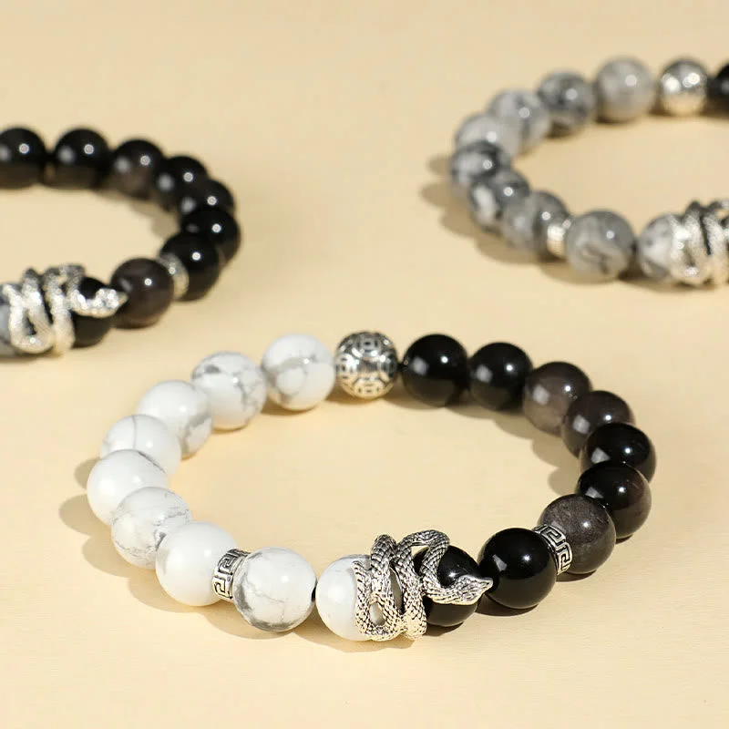 Durable Silicone Bracelets for Men-Buddha Stones Natural Silver Sheen Obsidian White Turquoise Grey Jasper Snowflake Obsidian Year Of The Snake Protection Bracelet Durable Silicone Bracelets for Men-Buddha Stones Natural Silver Sheen Obsidian White Turquoise Grey Jasper Snowflake Obsidian Year Of The Snake Protection Bracelet