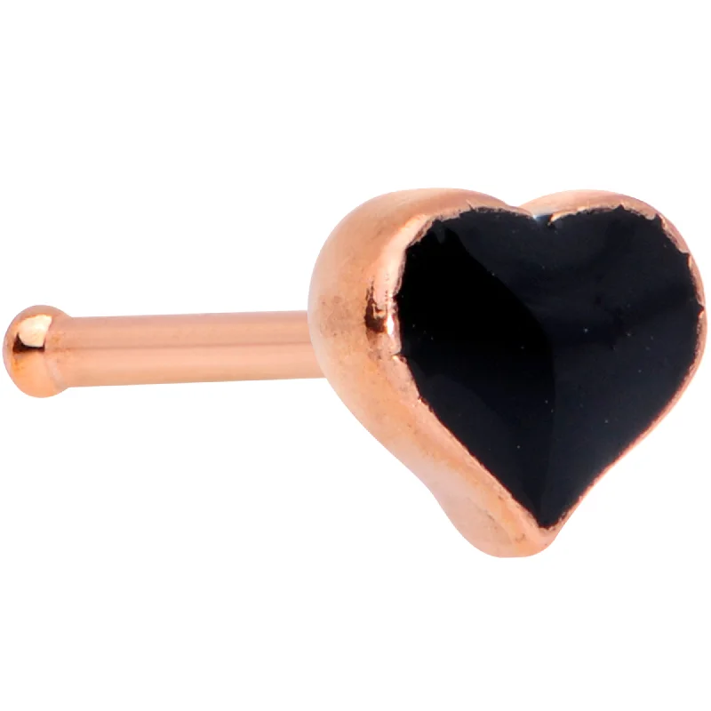 Glamorous Nose Rings for Fashion -20 Gauge 1/4 Rose Gold Tone Black Heart Nose Bone