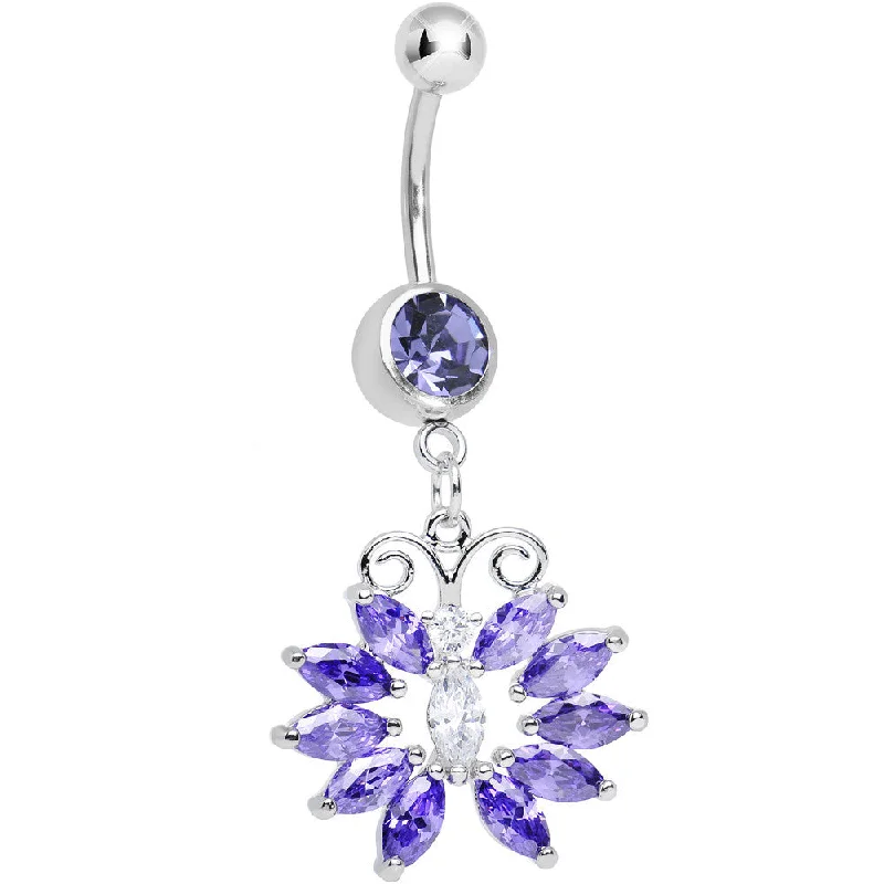 Belly Rings with Beautiful Detailing -Purple Cubic Zirconia Queen of Spring Butterfly Dangle Belly Ring Belly Rings with Beautiful Detailing -Purple Cubic Zirconia Queen of Spring Butterfly Dangle Belly Ring