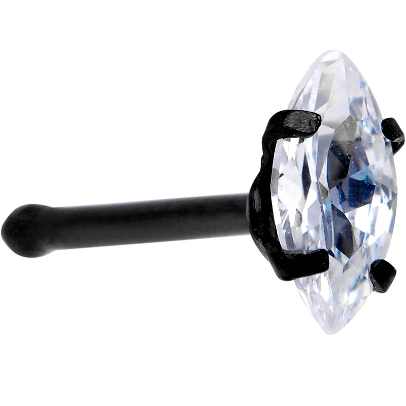 Stunning Nose Rings with Precious Stones -20 Gauge 1/4 Clear CZ Gem Black IP Ellipse Nose Bone Stunning Nose Rings with Precious Stones -20 Gauge 1/4 Clear CZ Gem Black IP Ellipse Nose Bone