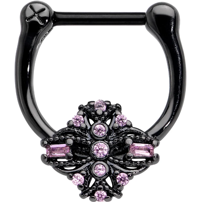 Women's Earrings – Elegant Designs for Every Personality--16 Gauge 5/16 Pink Gem Black Opulent Cross Cartilage Clicker