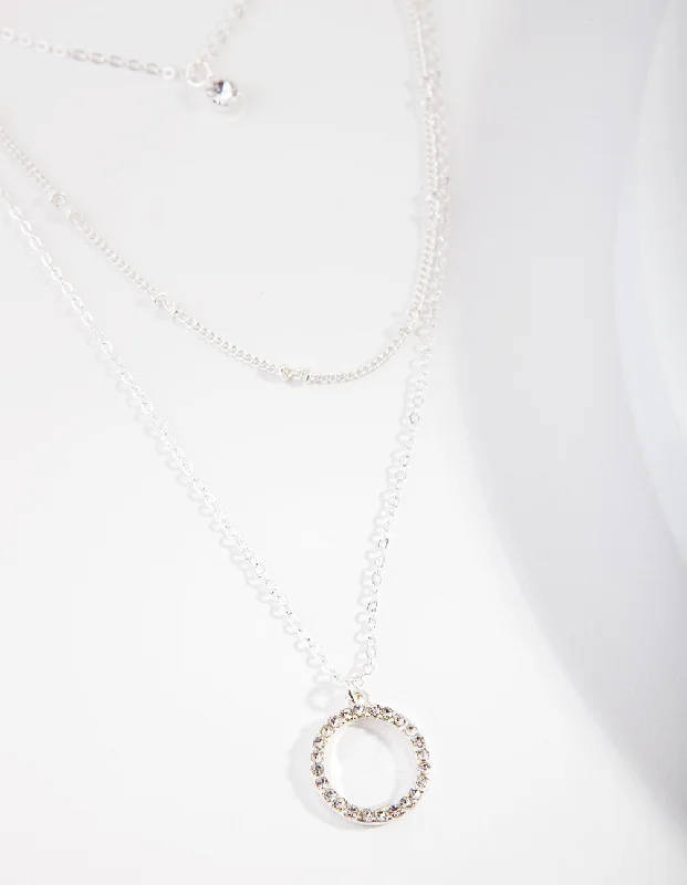 Shop Classic Women's  Necklaces & Pendants with a Modern Twist-Silver Diamante Circle Necklace