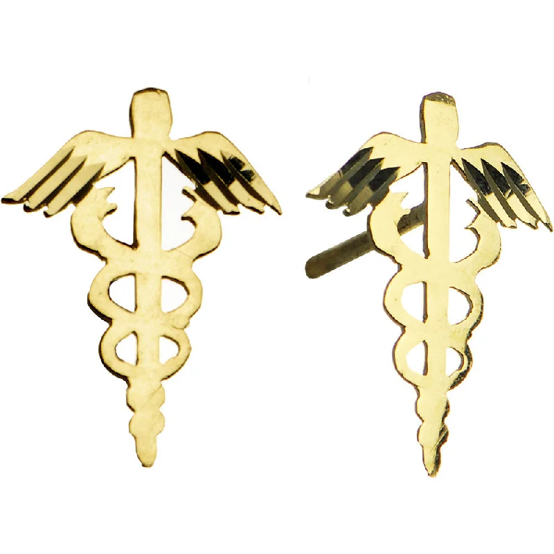 Women's Earrings – Elegant Designs for Every Personality--14kt Yellow Gold Caduceus Medical Symbol Stud Earrings Women's Earrings – Elegant Designs for Every Personality--14kt Yellow Gold Caduceus Medical Symbol Stud Earrings