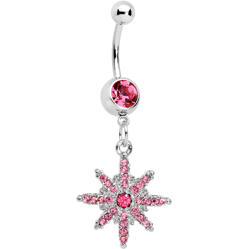 Unique Belly Rings with Creative Designs -Pink Gem Northern Winters Snowflake Dangle Belly Ring Unique Belly Rings with Creative Designs -Pink Gem Northern Winters Snowflake Dangle Belly Ring