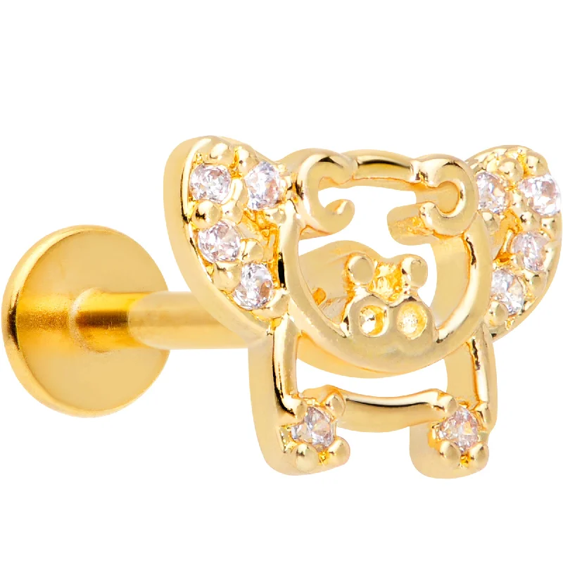 Stylish Lip Rings for Pierced Lips16 Gauge 5/16 Clear Gem Gold Tone Flying Pigs Labret Monroe Tragus