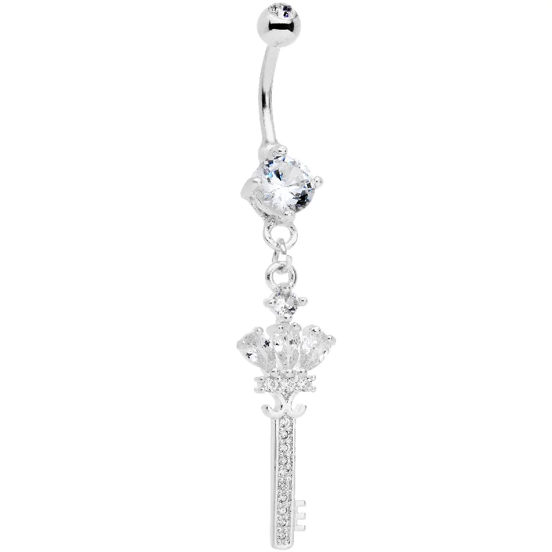 Comfortable Belly Rings for Casual Fashion -Clear Gem Throw Away the Key Dangle Belly Ring Comfortable Belly Rings for Casual Fashion -Clear Gem Throw Away the Key Dangle Belly Ring