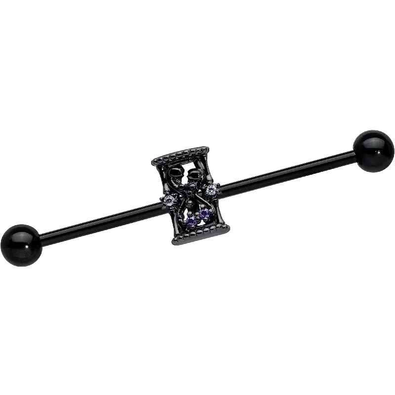 Women's Earrings – Elegant Designs for Every Personality--14 Gauge Purple Gem Black Gothic Hourglass Industrial Barbell 38mm