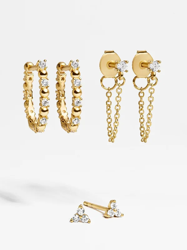 Women's Earrings – Elegant Designs for Every Personality--Lydia 18K Gold Earring Set - Gold/Pavé
