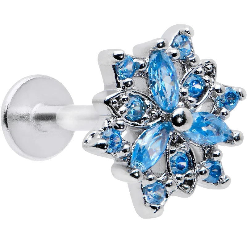 Unique Lip Rings for Stylish Piercings16 Gauge 5/16 Blue CZ Gem Snowflake Blues Labret Monroe Tragus
