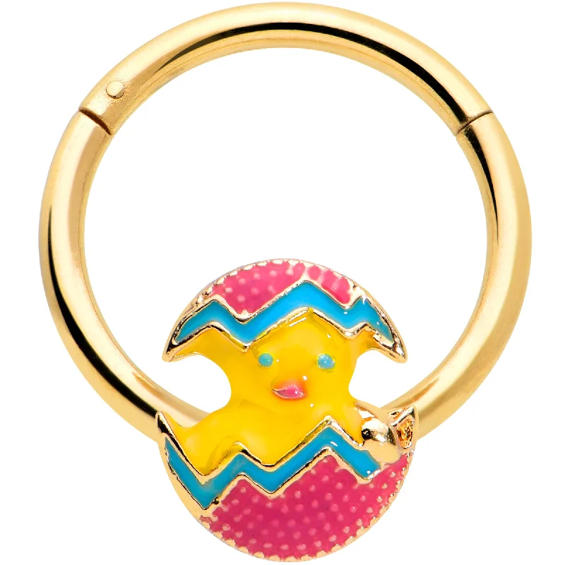 Personalized Nose Rings -16 Gauge 3/8 Gold Tone Fancy Easter Chick Hinged Segment Ring Personalized Nose Rings -16 Gauge 3/8 Gold Tone Fancy Easter Chick Hinged Segment Ring