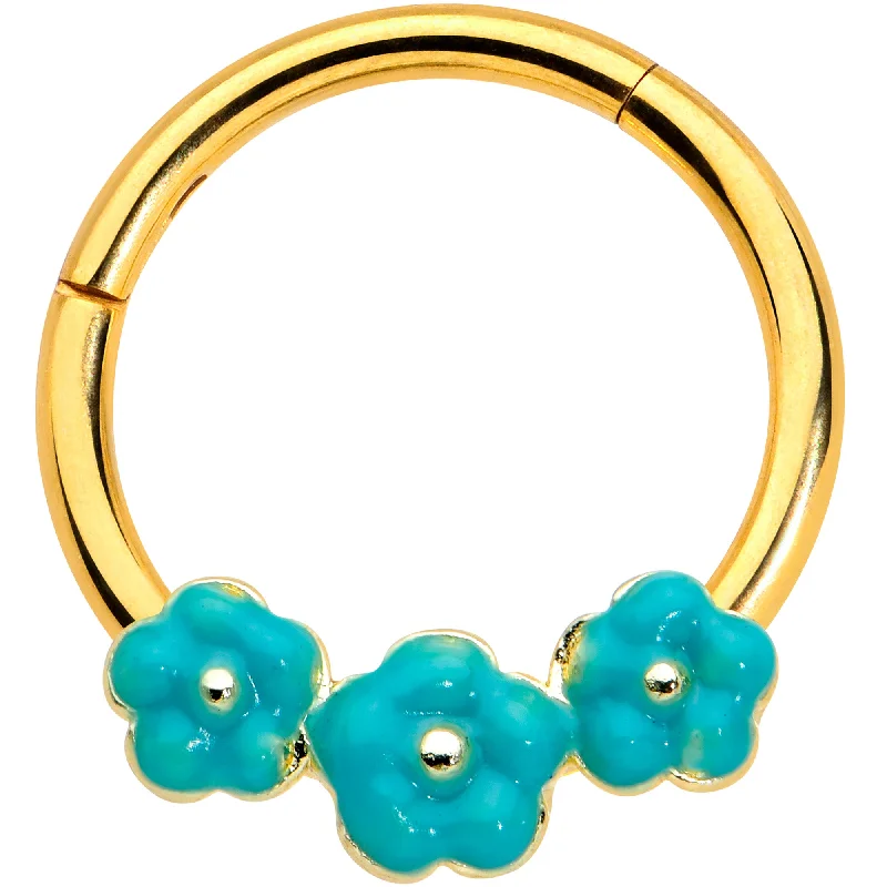 Timeless and Classic Nose Rings -16 Gauge 3/8 Gold Tone Little Green Flower Hinged Segment Ring Timeless and Classic Nose Rings -16 Gauge 3/8 Gold Tone Little Green Flower Hinged Segment Ring