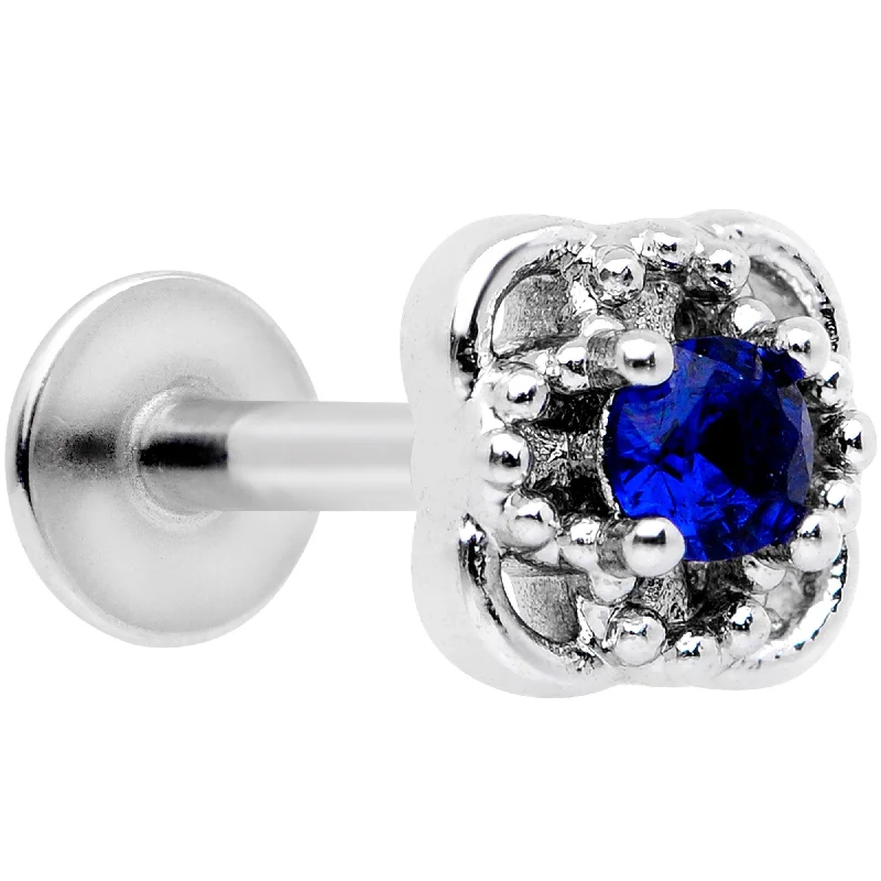 Comfortable Lip Rings for All-Day Wear16 Gauge 5/16 Blue CZ Gem Square Cross Labret Monroe Tragus