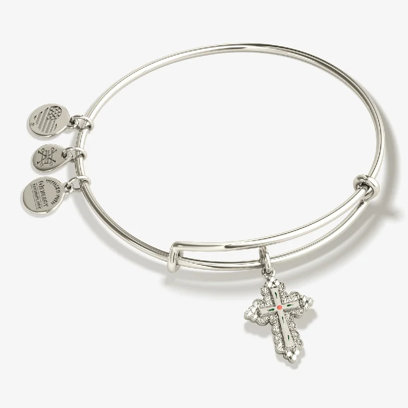 Beaded Cuff Bangles for Women-Floral Cross Charm Bangle Bracelet