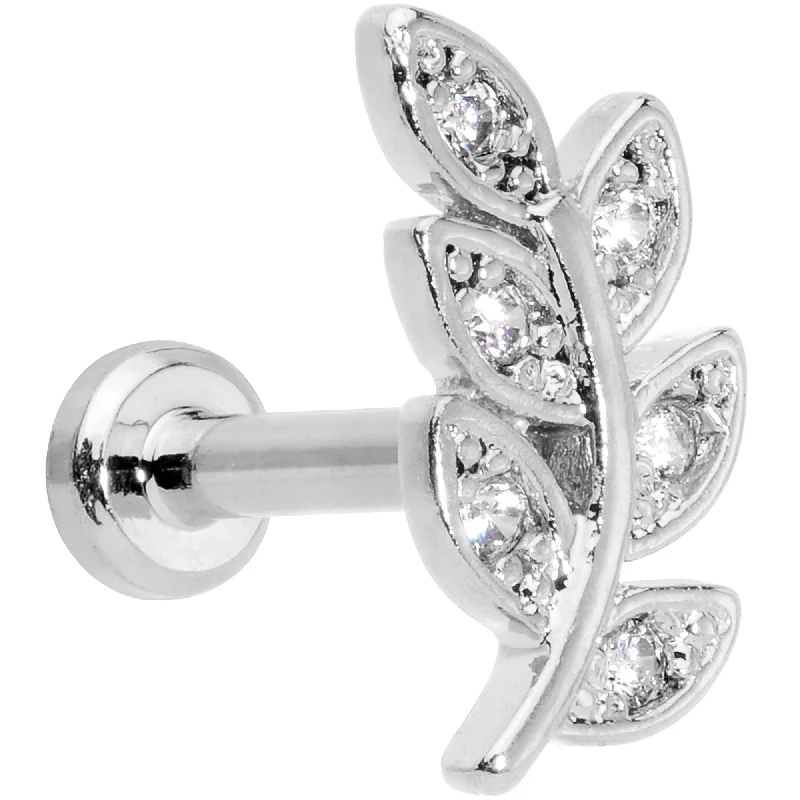 Custom Lip Rings for Personal Fashion16 Gauge 1/4 Clear CZ Gem Leaf Internally Threaded Labret Tragus