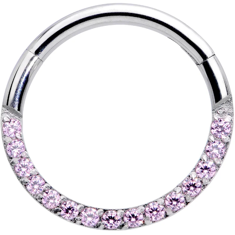 Nose Rings with Filigree Designs -16 Gauge 3/8 Pink Gem Paved Elegance Hinged Segment Ring Nose Rings with Filigree Designs -16 Gauge 3/8 Pink Gem Paved Elegance Hinged Segment Ring