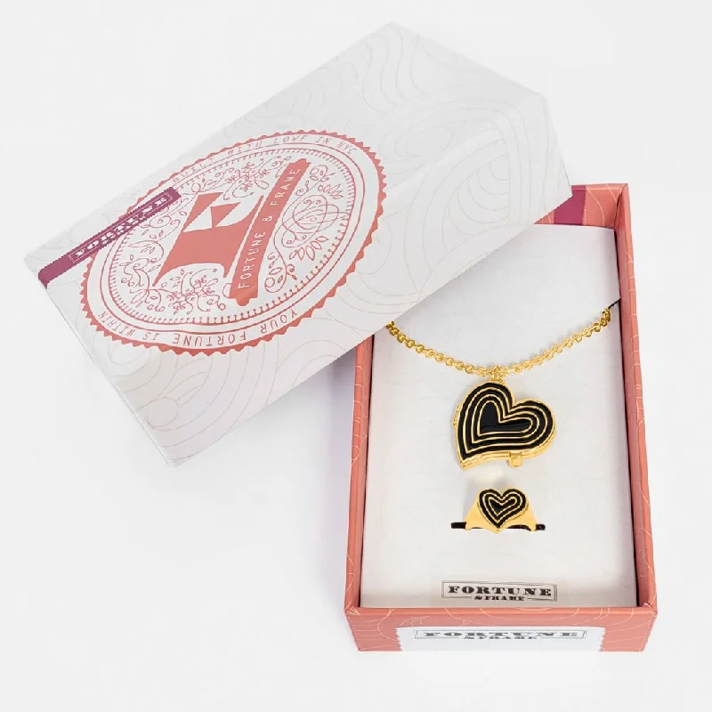 Shop Classic Women's Necklaces & Pendants with a Modern Twist-Deco Heart Locket & Signet Ring Gift Set (Onyx) - Gold Shop Classic Women's Necklaces & Pendants with a Modern Twist-Deco Heart Locket & Signet Ring Gift Set (Onyx) - Gold