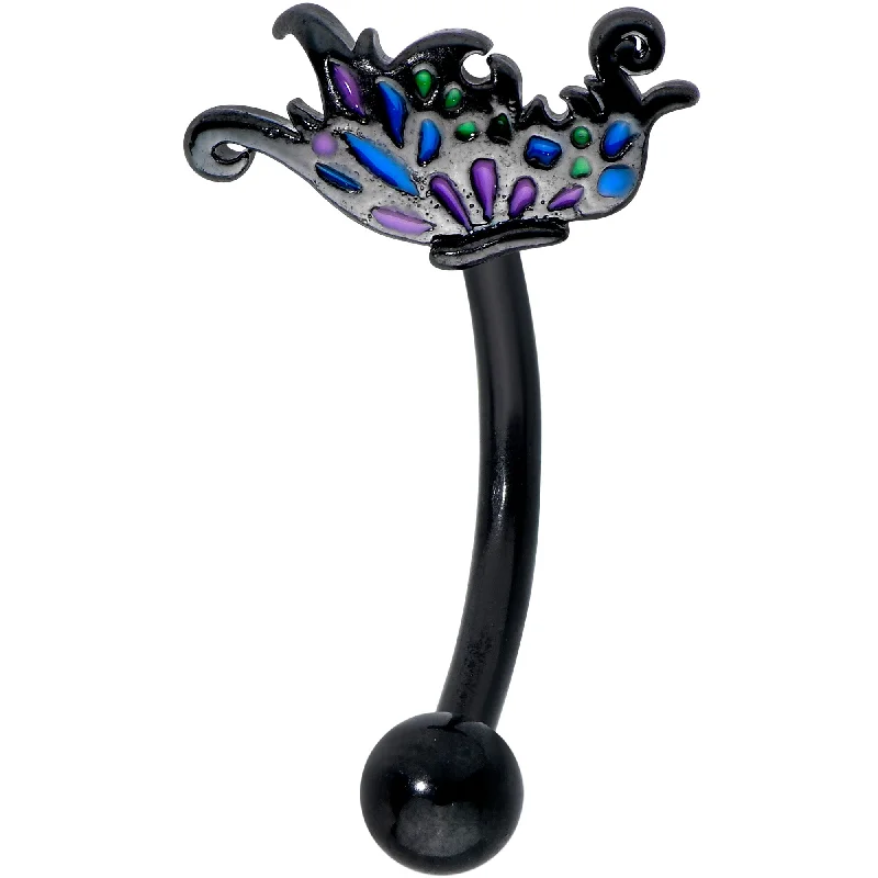 Women's Earrings – Elegant Designs for Every Personality--16 Gauge 5/16 Black Fantasy Faerie Wings Curved Eyebrow Ring Women's Earrings – Elegant Designs for Every Personality--16 Gauge 5/16 Black Fantasy Faerie Wings Curved Eyebrow Ring