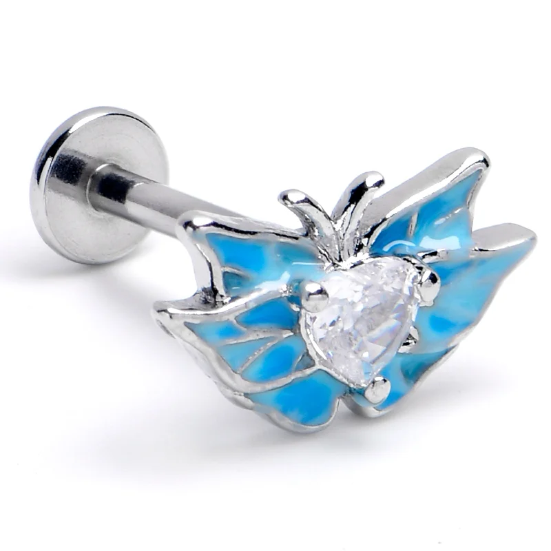 Beautiful Lip Rings with Luxury Appeal16 Gauge 5/16 Clear CZ Gem Butterfly Blue Labret Monroe Tragus