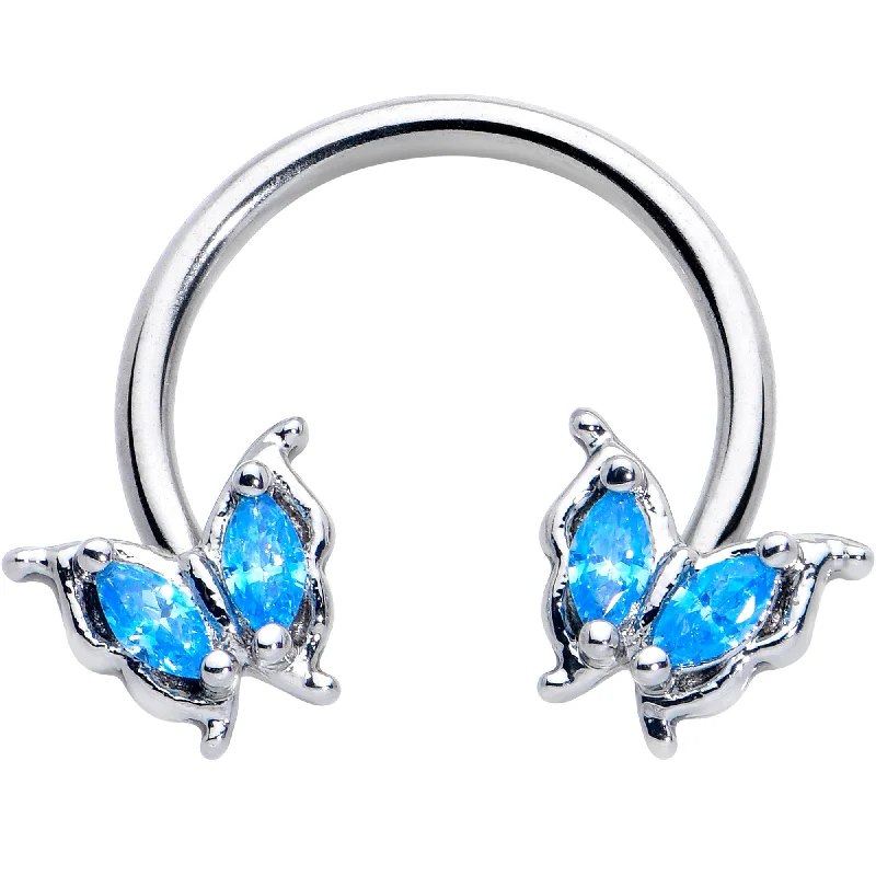 Unique Nose Rings -16 Gauge 3/8 Blue Gem Fancy Fab Butterfly Horseshoe Circular Barbell Unique Nose Rings -16 Gauge 3/8 Blue Gem Fancy Fab Butterfly Horseshoe Circular Barbell