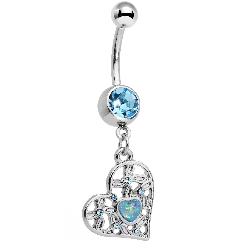 Stylish Belly Rings with Elegant Features -Blue Faux Opal Aqua Gem Sea Heart Dangle Belly Ring Stylish Belly Rings with Elegant Features -Blue Faux Opal Aqua Gem Sea Heart Dangle Belly Ring