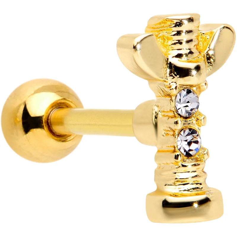 Women's Earrings – Elegant Designs for Every Personality--16 Gauge 1/4 Clear CZ Gem Gold Tone Wing Nut Cartilage Tragus Earring