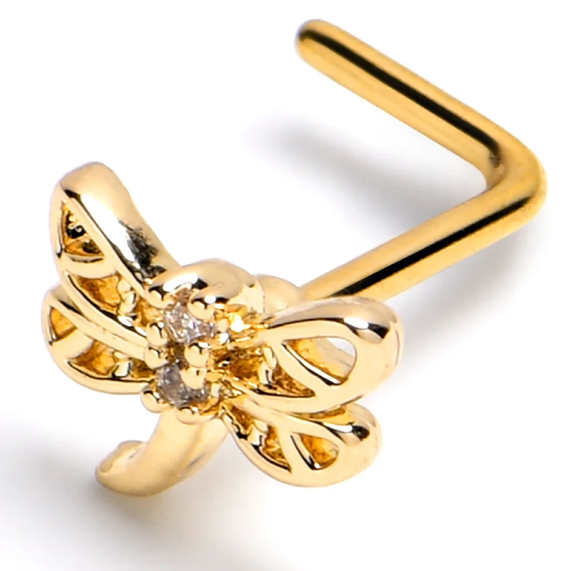 Beautiful Nose Rings for Every Occasion -20 Gauge 7mm Clear Gem Gold Tone Filigree Dragonfly L Shape Nose Ring Beautiful Nose Rings for Every Occasion -20 Gauge 7mm Clear Gem Gold Tone Filigree Dragonfly L Shape Nose Ring