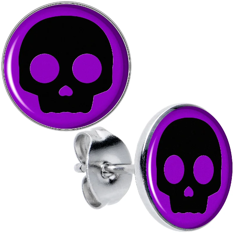 Women's Earrings – Elegant Designs for Every Personality--Purple Black Simple Skull Stud Earrings