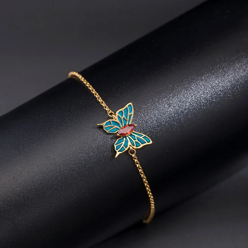 Wedding Bangle Sets for Women-Buddha Stones 925 Sterling Silver Butterfly Zircon Love Chain Bracelet Wedding Bangle Sets for Women-Buddha Stones 925 Sterling Silver Butterfly Zircon Love Chain Bracelet