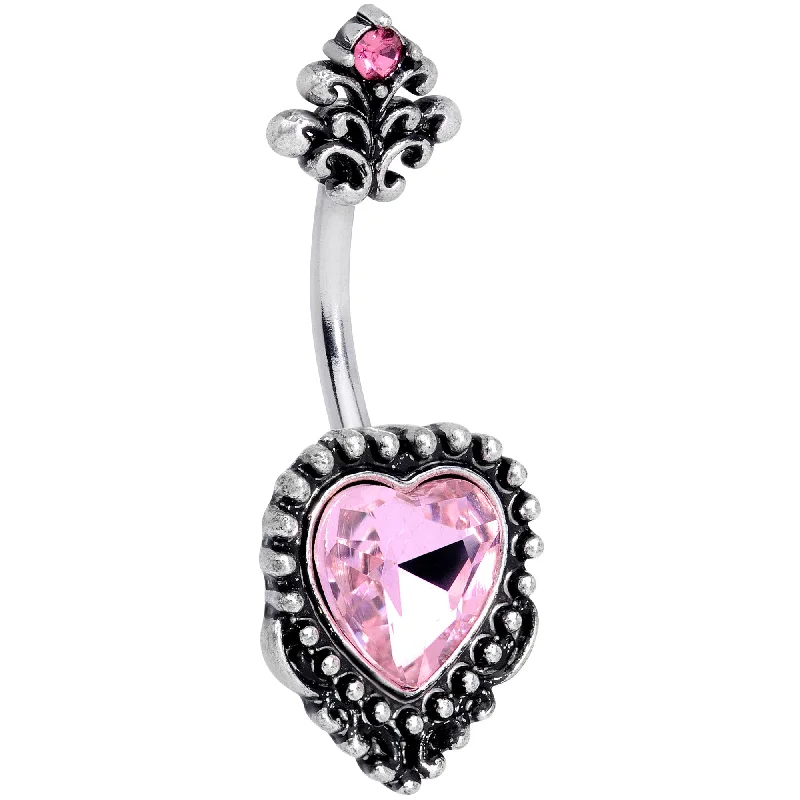 Beautiful Belly Rings for Fashion-Forward Women -Pink Gem Regal Textured Heart Valentines Day Belly Ring Beautiful Belly Rings for Fashion-Forward Women -Pink Gem Regal Textured Heart Valentines Day Belly Ring