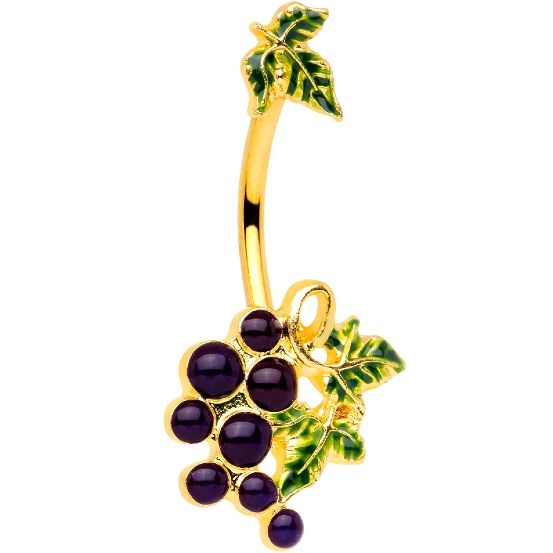 Comfortable Belly Rings for Everyday Use -Gold Tone Yummy Grapes Belly Ring