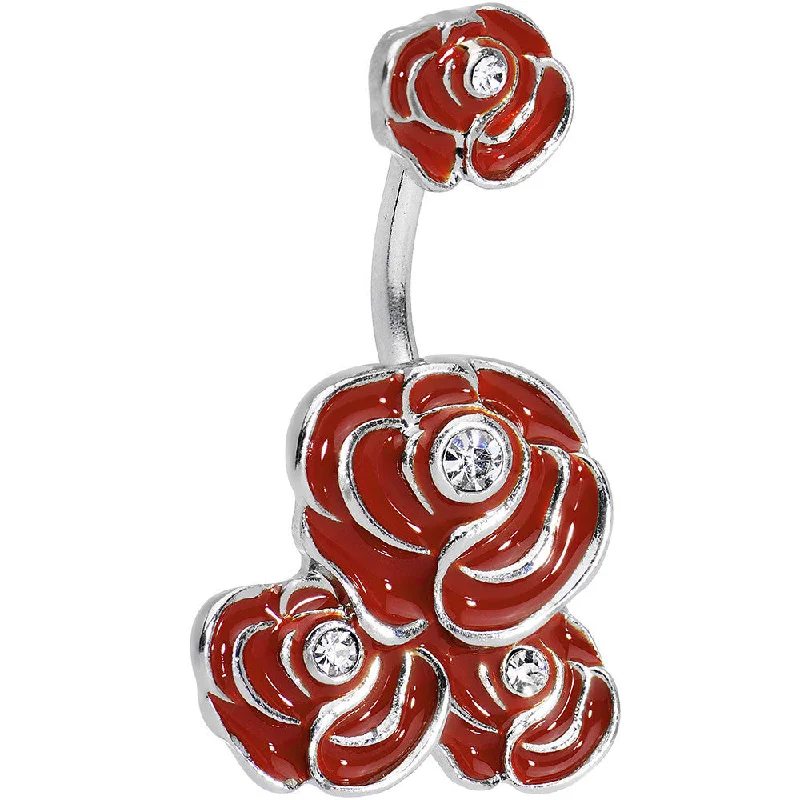 Unique Belly Rings for Statement Fashion -Clear Gem Red Rose Flower Double Mount Belly Ring Unique Belly Rings for Statement Fashion -Clear Gem Red Rose Flower Double Mount Belly Ring