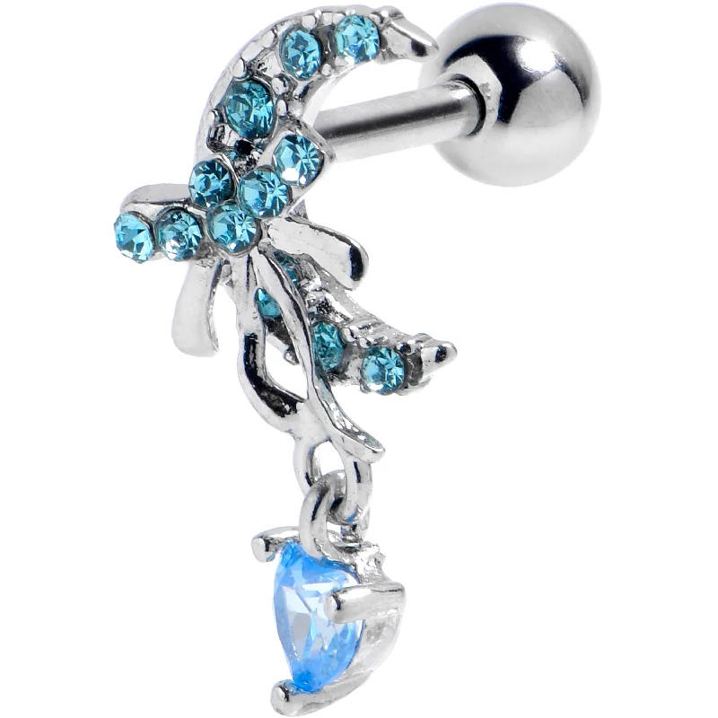 Women's Earrings – Elegant Designs for Every Personality--16 Gauge 1/4 Blue Gem Moon Bow Heart Cartilage Tragus Earring