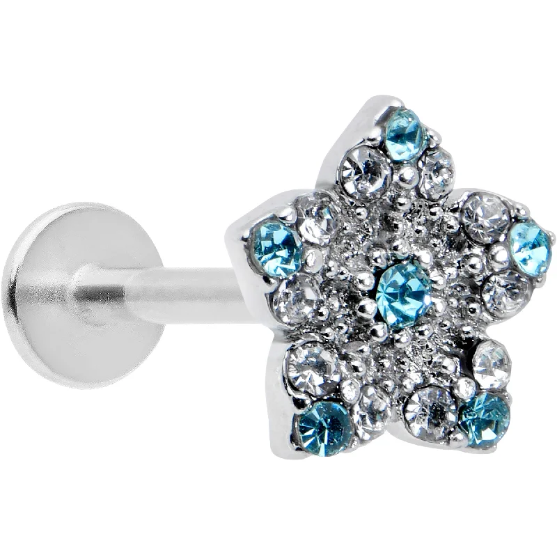 Designer Lip Rings for Everyday Wear16 Gauge 5/16 Clear Blue Gem Opulent Flower Labret Monroe Tragus