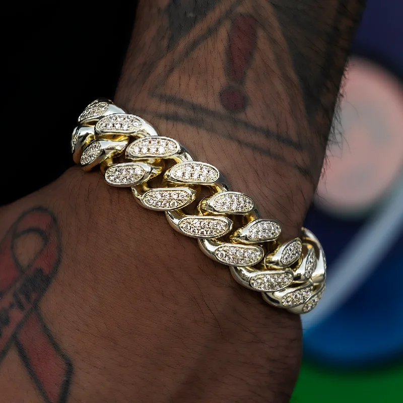 Men's Bracelets for Outdoor Adventures-Diamond Cuban Link Bracelet in Yellow Gold- 19mm Men's Bracelets for Outdoor Adventures-Diamond Cuban Link Bracelet in Yellow Gold- 19mm