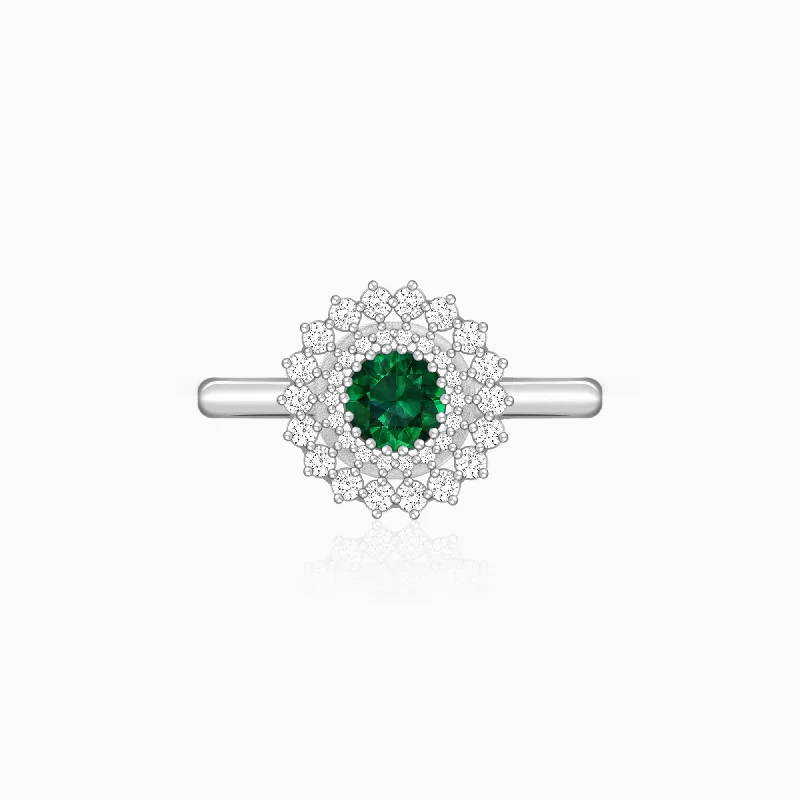 Chic Women's Rings for Fashion-Forward Looks-Silver Zircon Emerald Sunshine Ring