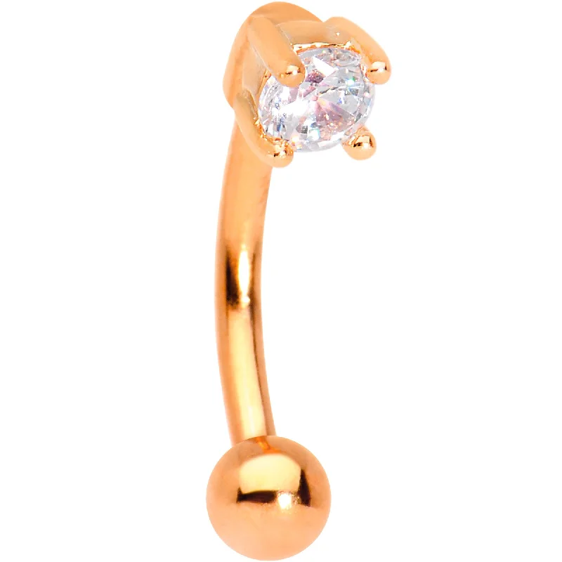 Women's Earrings – Elegant Designs for Every Personality--5/16 Clear CZ Gem Rose Gold IP Fashionista Curved Eyebrow Rook Earring Women's Earrings – Elegant Designs for Every Personality--5/16 Clear CZ Gem Rose Gold IP Fashionista Curved Eyebrow Rook Earring