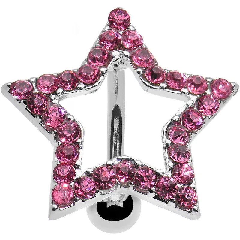Comfortable Belly Rings for Fashionista Look -Pink Cubic Zirconia Hollow Star Top Mount Belly Ring Comfortable Belly Rings for Fashionista Look -Pink Cubic Zirconia Hollow Star Top Mount Belly Ring