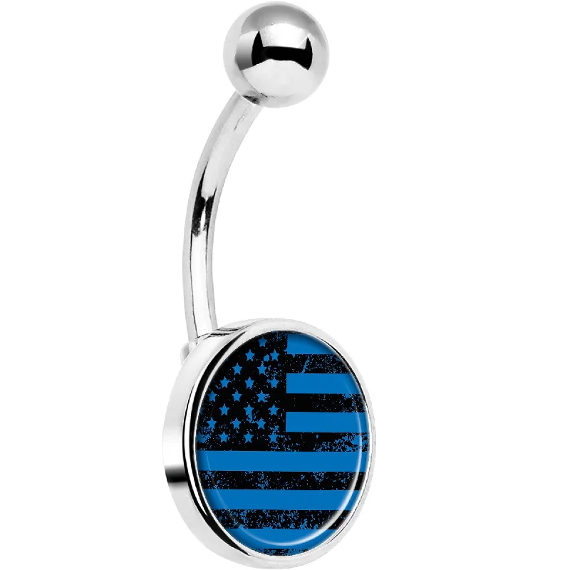 Designer Belly Rings for Fashion-Forward Women -Blue American Flag Belly Ring