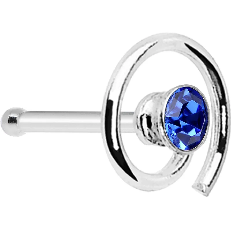 Nose Rings with Luxurious Designs -925 Silver Swirl Sapphire Nose Bone Created with Crystals