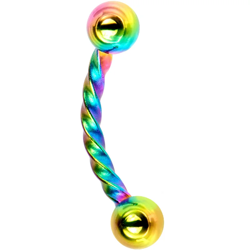 Women's Earrings – Elegant Designs for Every Personality--16 Gauge 5/16 Rainbow IP Seriously Twisted Curved Eyebrow Ring