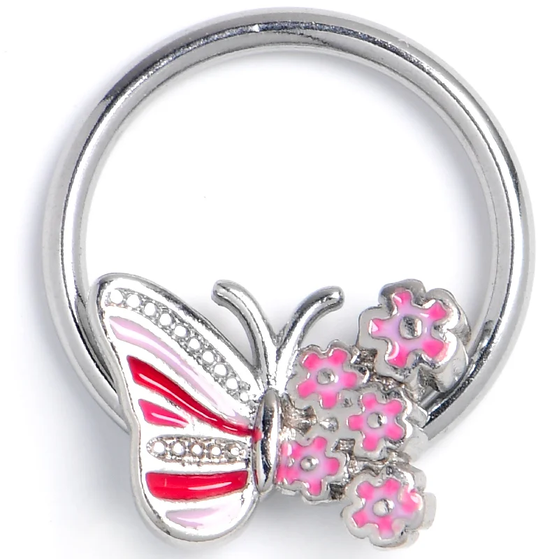 Women's Earrings – Elegant Designs for Every Personality--16 Gauge 3/8 Clear Gem Flowery Butterfly Pink BCR Captive Ring Women's Earrings – Elegant Designs for Every Personality--16 Gauge 3/8 Clear Gem Flowery Butterfly Pink BCR Captive Ring