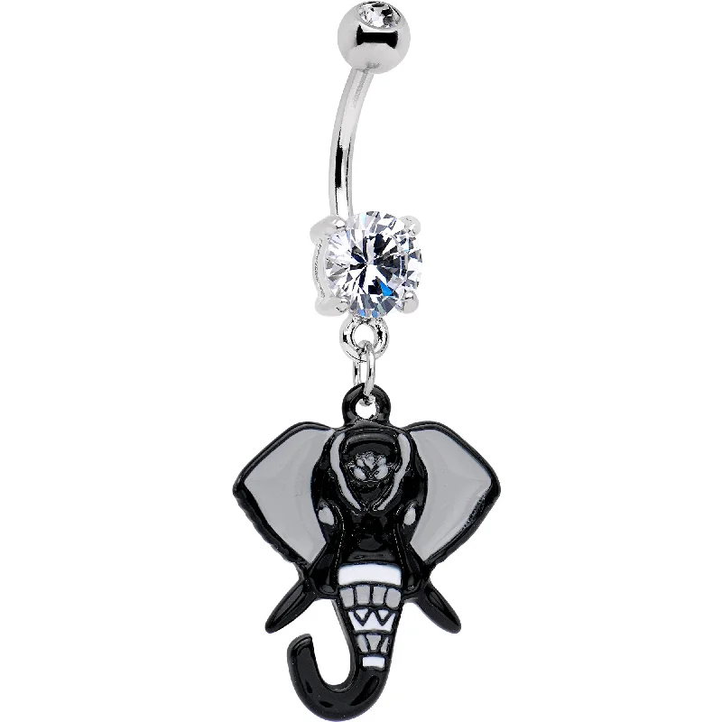 Belly Rings with Stone Detailing for Bold Looks -Clear CZ Gem Imperial Elephant Dangle Belly Ring Belly Rings with Stone Detailing for Bold Looks -Clear CZ Gem Imperial Elephant Dangle Belly Ring